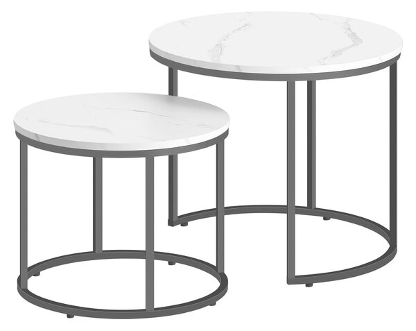 Tavolino rotondo Valora per 2 persone in marmo con gambe nere - Set da tavolo in effetto marmo con gambe nere
