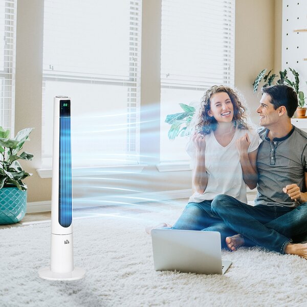 HOMCOM Ventilatore a Torre 50W a 3 Modalità e 3 Velocità con Timer da 12h, in ABS, Ø32x118.2 cm, Bianco|Aosom