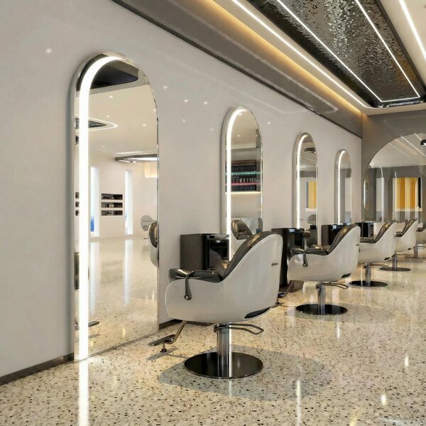 Consolle Specchio LED per Parrucchieri Barbieri Estetica 180x80 Argento