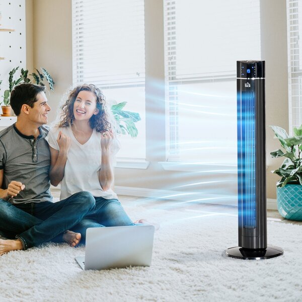 HOMCOM Ventilatore a Colonna 60W con 3 Velocità, 3 Modalità e Timer 8h, in ABS, Ø32x106.8 cm, Nero