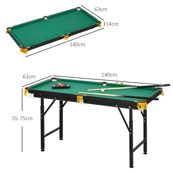 SPORTNOW Tavolo da Biliardo ad Altezza Regolabile con Accessori, in MDF e Acciaio, 140x60x55-75 cm, Verde|Aosom