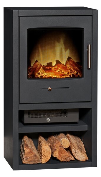 Adam Bergen XL camino elettrico con riscaldamento e telecomando, LED fiamma, 0,9–1,8 kW, freestanding, antracite con vano legna
