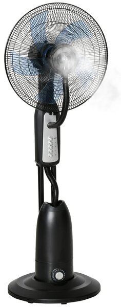 HOMCOM Ventilatore a 4 Ruote con Serbatoio 2.8L e 4 Velocità, Nebulizzatore 90W in Metallo, PE e ABS, 44.5x38.5x120 cm, Nero e Argento | Aosom Italy