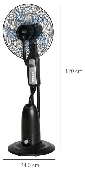 HOMCOM Ventilatore a 4 Ruote con Serbatoio 2.8L e 4 Velocità, Nebulizzatore 90W in Metallo, PE e ABS, 44.5x38.5x120 cm, Nero e Argento | Aosom Italy