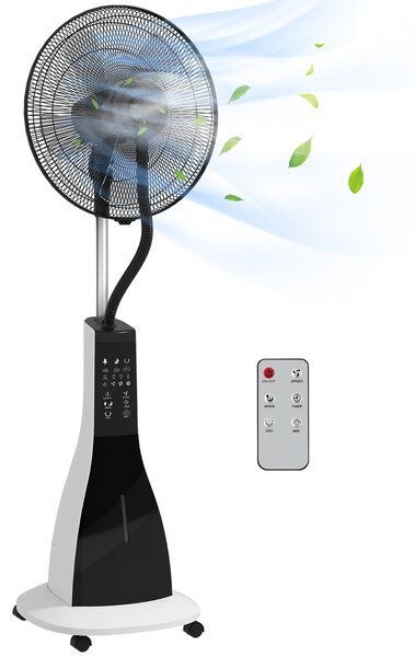 HOMCOM Ventilatore Nebulizzatore con Serbatoio 3L, 3 Modalità e 3 Velocità, 44.5x38.5x120 cm, Bianco e Nero|Aosom
