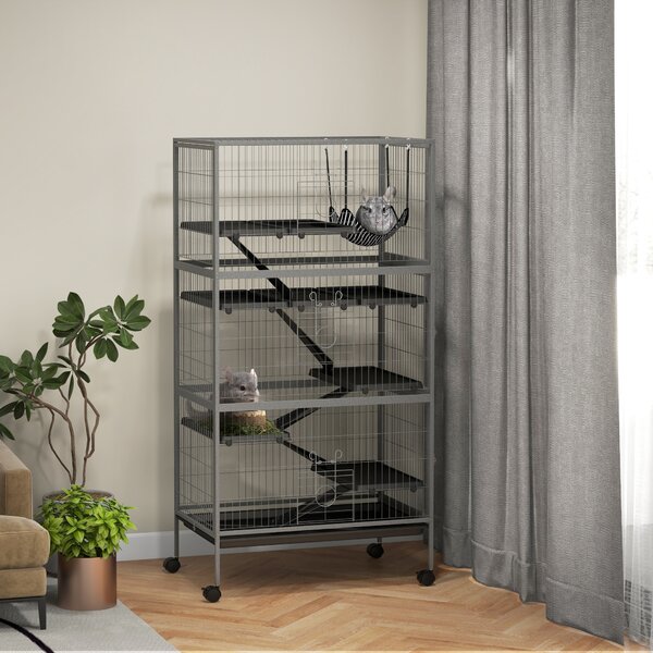 PawHut Gabbia per Conigli con 4 Ingressi a Livelli Multipli con Amaca, in Acciaio e PP, 80x52x159 cm|Aosom