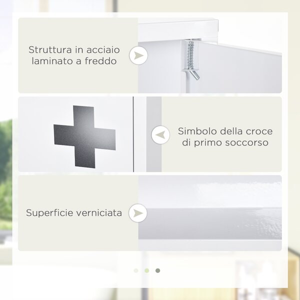 Kleankin Armadietto Medicinali a 3 Ripiani con Porta Magnetica, in Acciaio, 30x12x60 cm, Bianco|Aosom
