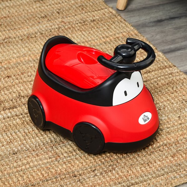 HOMCOM Vasino per Bambini da 6 Mesi a 3 Anni a Forma di Macchina con Volante e Vaschetta Rimovibile, Rosso