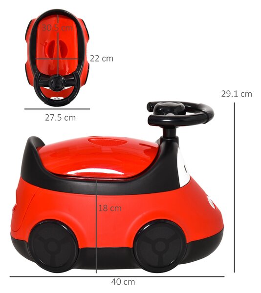 HOMCOM Vasino per Bambini da 6 Mesi a 3 Anni a Forma di Macchina con Volante e Vaschetta Rimovibile, Rosso
