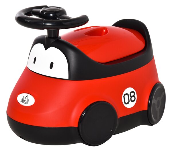 HOMCOM Vasino per Bambini da 6 Mesi a 3 Anni a Forma di Macchina con Volante e Vaschetta Rimovibile, Rosso