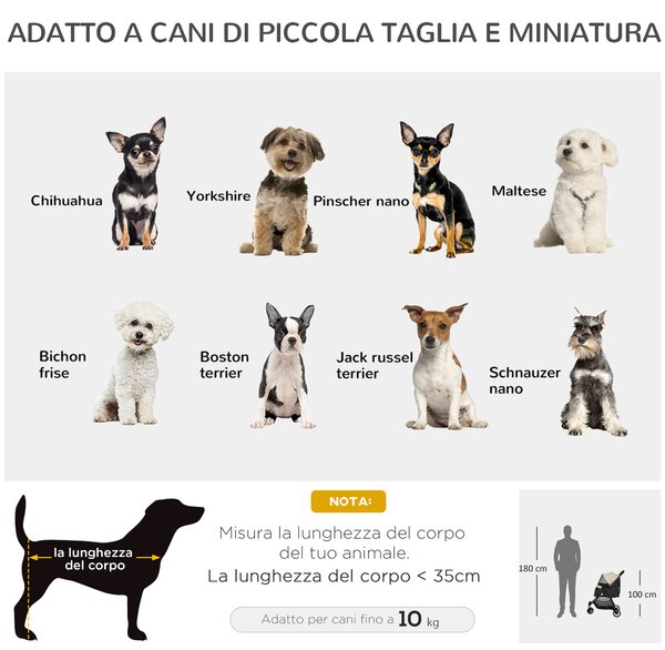 PawHut Passeggino per Cani Piccoli Pieghevole a 3 Ruote con Copertura Antipioggia e Cestino, Cachi