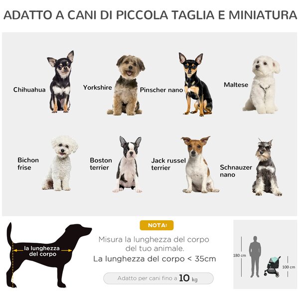 PawHut Passeggino per Cani Piccoli Pieghevole a 3 Ruote con Copertura Antipioggia e Cestino, Verde