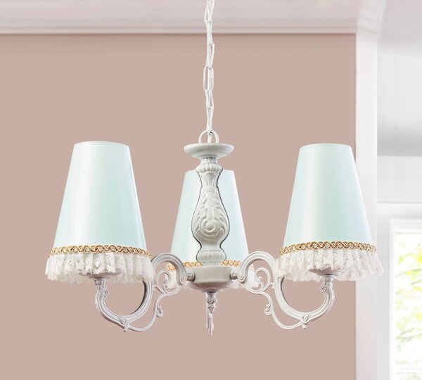 Lampadario Paradise Elegante In Metallo Verde Menta E Bianco Con Dettagli Dorati, 47x64x42 cm