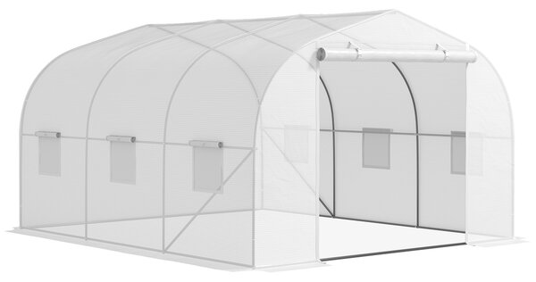 Outsunny Serra da Giardino con 6 Finestre e Porta a Rullo, in Acciaio e PE, 3.5x3x2 m, Bianco|Aosom