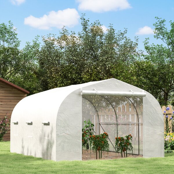 Outsunny Serra da Giardino con 6 Finestre e Porta a Rullo, in Acciaio e PE, 3.5x3x2 m, Bianco|Aosom
