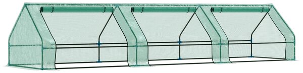 Outsunny Mini Serra per Orto da Giardino con 3 Finestre Avvolgibili in Acciaio e PE Impermeabile Anti-Raggi UV, 400x100x80cm, Verde | Aosom Italy