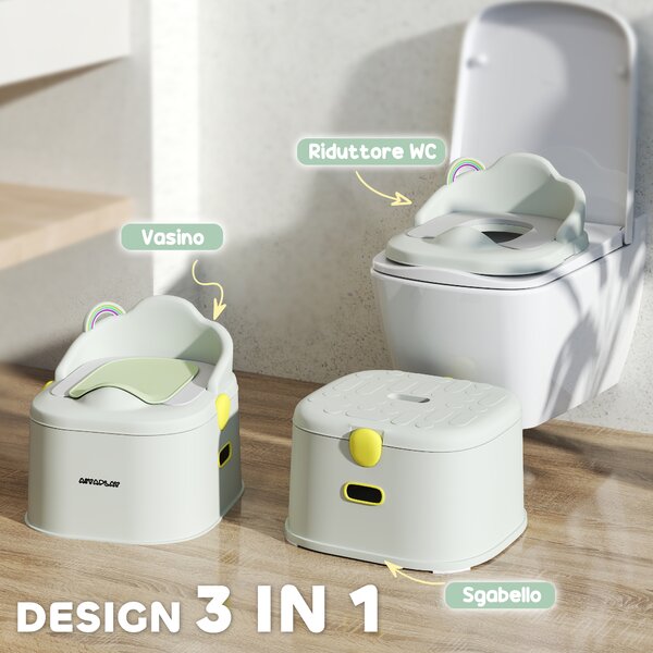 AIYAPLAY Vasino per Bambini 3 in 1 con Vaschetta Rimovibile e Imbottitura, Età 6 Mesi-6 Anni, Grigio