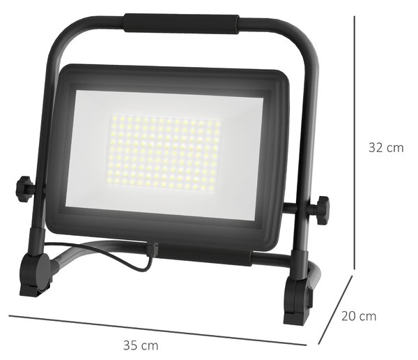 HOMCOM Faretto LED da Lavoro da 6500K con Testa Girevole e Supporto Regolabile, in Alluminio e Metallo, 35x20x32 cm, Nero