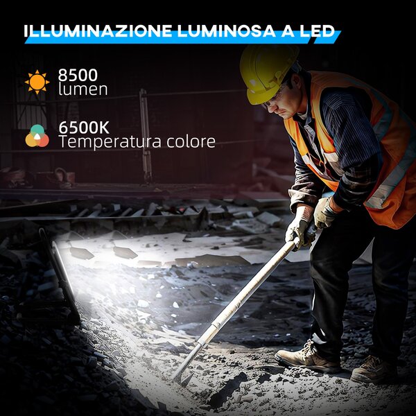 HOMCOM Faretto LED da Lavoro da 6500K con Testa Girevole e Supporto Regolabile, in Alluminio e Metallo, 35x20x32 cm, Nero