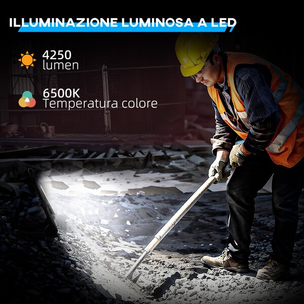 HOMCOM Faretto LED da Lavoro da 6500k con Testa Girevole e Supporto, in Alluminio e Metallo, 25.5x16x25.5 cm, Nero