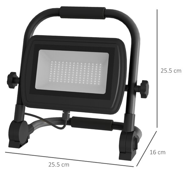 HOMCOM Faretto LED da Lavoro da 6500k con Testa Girevole e Supporto, in Alluminio e Metallo, 25.5x16x25.5 cm, Nero