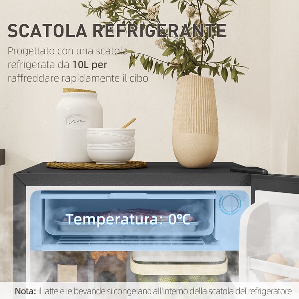 HOMCOM Frigorifero da 91L con Termostato Regolabile, Frigo Piccolo con Ripiani Regolabili e Cassetto, Argento | Aosom Italy