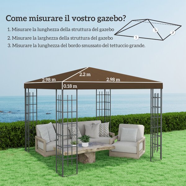 Outsunny Copertura per Gazebo da Giardino 3x3 m in Tessuto Oxford 600D con Fori di Drenaggio, Marrone