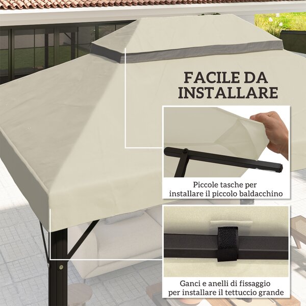 Outsunny Copertura per Gazebo da Giardino 3x4 m a 2 Livelli in Tessuto Oxford 600D con Fori di Drenaggio, Bianco Crema