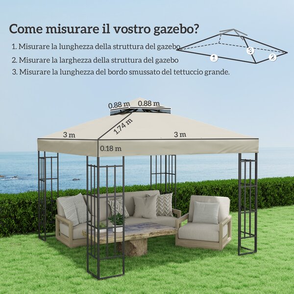 Outsunny Copertura per Gazebo da Giardino 3x3m, Tetto Sostitutivo UPF30+ a 2 Livelli in Poliestere, Crema
