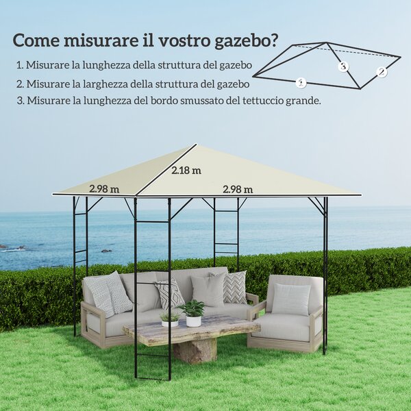 Outsunny Copertura per Gazebo 3x3 m da Giardino con 8 Fori di Drenaggio, in Tessuto Oxford 600D, Bianco Crema