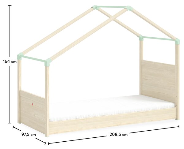 Letto Montessori Natural Con Tetto Laterale 90x200 Cm, Robusto Fino A 130 Kg, Spazio Versatile