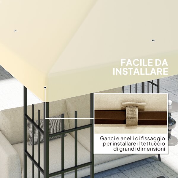 Outsunny Copertura per Gazebo da Giardino 3x3 m in Tessuto Oxford 600D con Fori di Drenaggio, Bianco Crema