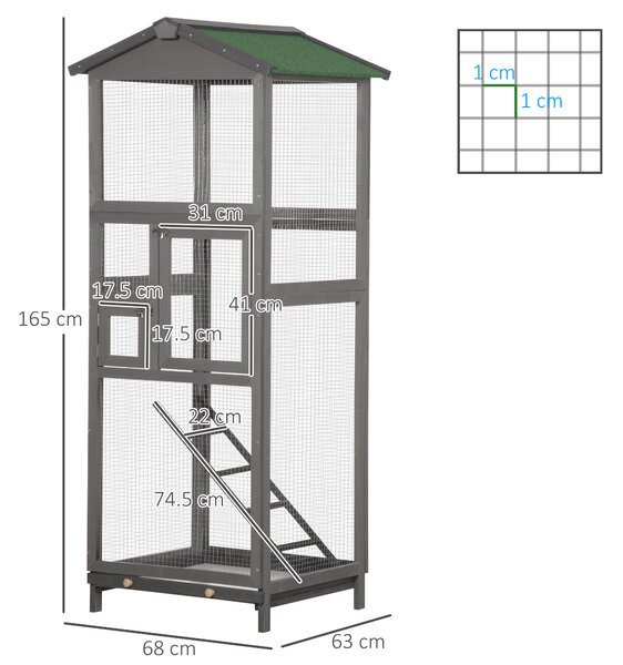 PawHut Gabbia per Uccelli Alta 165cm in Legno da Esterno con 2 Porte e Vassoio Estraibile, Grigio Chiaro