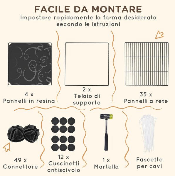 PawHut Recinto per Animali Modulabile e Multilivello con 39 Pannelli, in Acciaio e PP, 140x70x105 cm, Nero