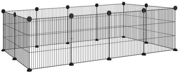 PawHut Recinto per Animali Modulabile con 12 Pannelli 35x35 cm e Bordi Arrotondati, in Metallo e ABS, 140x70x35 cm, Nero