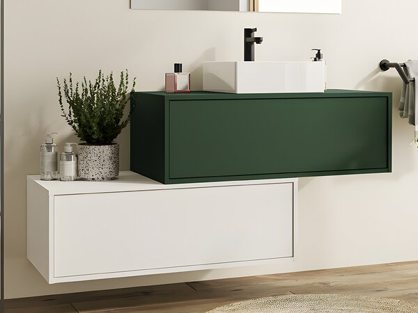 Mobile per bagno sospeso con lavabo singolo e due cassetti 94 cm Verde e Bianco - TEANA II