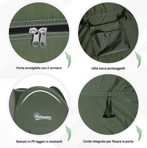 Outsunny Tenda da Doccia Pop Up Impermeabile in Poliestere e Plastica, 100x100x185 cm, Verde Militare