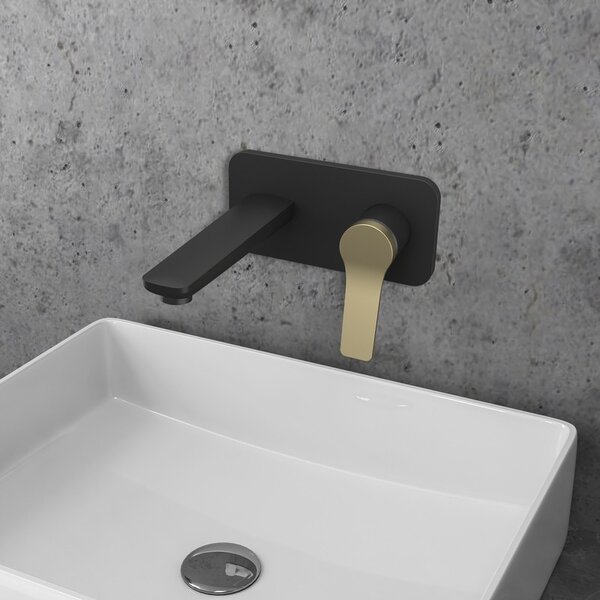 Miscelatore lavabo a muro finitura nera e leva in bronzo | KAM-KANDA NERO-B - KAMALU