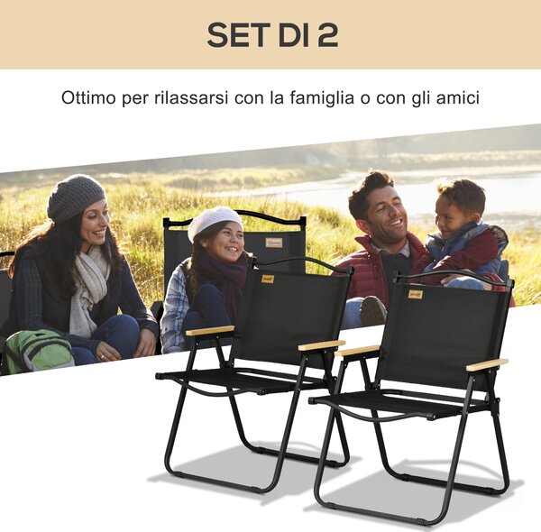 Outsunny Set 2 Sedie per Esterni Pieghevoli con Braccioli in Tessuto Oxford e Acciaio, Nero