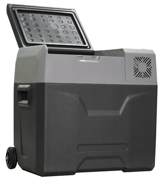 HOMCOM Frigo per Auto da 50L con Pannello Touch, Maniglia e 2 Ruote, in Alluminio e Plastica, 58.6x37.8x54.5 cm, Grigio