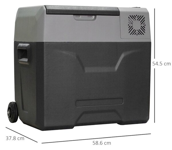HOMCOM Frigo per Auto da 50L con Pannello Touch, Maniglia e 2 Ruote, in Alluminio e Plastica, 58.6x37.8x54.5 cm, Grigio
