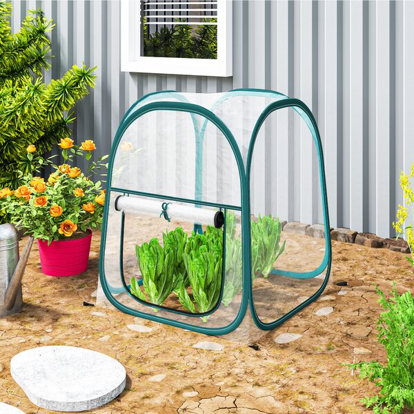 Outsunny Mini Serra da Giardino con Copertura in Plastica e Telaio in acciaio, Finestra Avvolgibile e Borsa, 70x70x80 cm, Trasparente|Aosom Italy