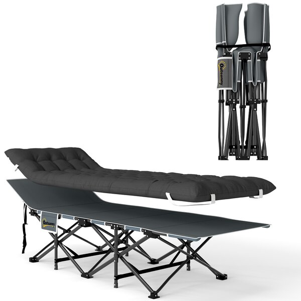 Outsunny Lettino da Campeggio Pieghevole con Poggiatesta Inclinato e Materasso Rimovibile, 196x68x37 cm, Nero