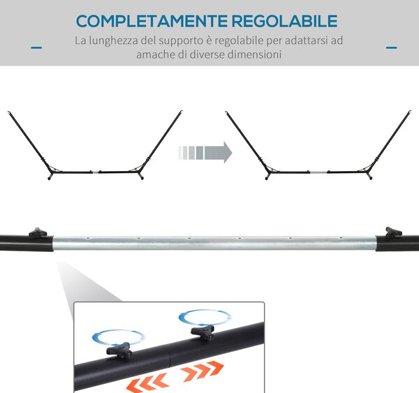 Outsunny Supporto Struttura Portante per Amaca Regolabile Capacità Max. 120Kg 308-380x108x120cm Nero|Aosom