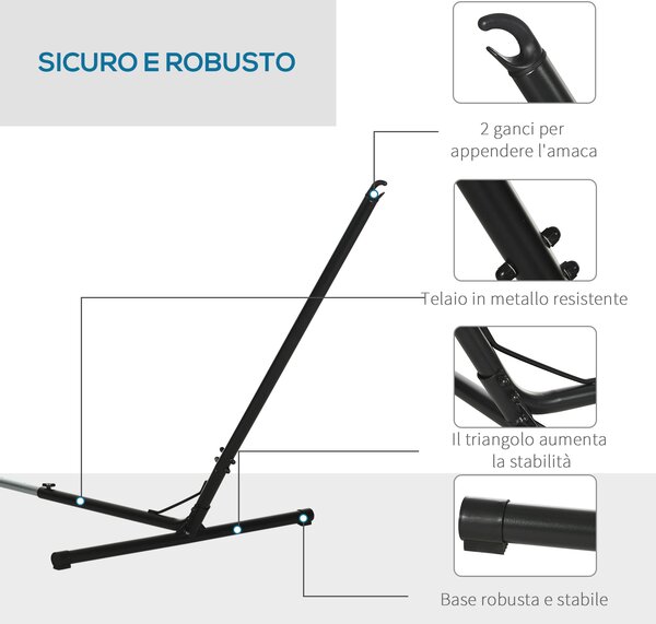 Outsunny Supporto Struttura Portante per Amaca Regolabile Capacità Max. 120Kg 308-380x108x120cm Nero|Aosom