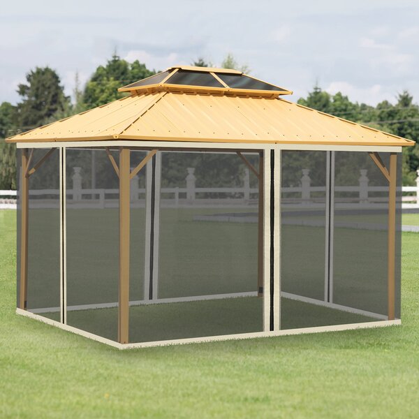 Outsunny Zanzariera per Gazebo 3x4m con Cerniere e Anelli, Pannelli da 352x207 cm, Nero e Beige | Aosom Italy