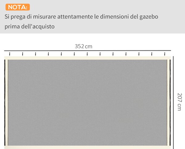 Outsunny Zanzariera per Gazebo 3x4m con Cerniere e Anelli, Pannelli da 352x207 cm, Nero e Beige | Aosom Italy