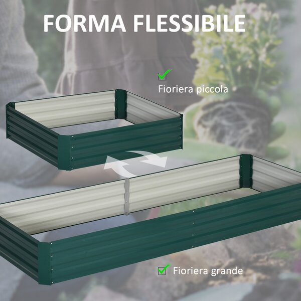 Outsunny Letto per Orto Rialzato in Metallo da Esterno, Portapiante da Giardino per Fiori ed Erbe Aromatiche, Verde|Aosom