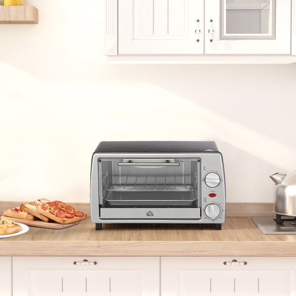 HOMCOM Fornetto Elettrico 10L Temperatura Regolabile e Timer, Griglia e Teglia Incluse, 36.5x26x22cm, Argento Nero|Aosom