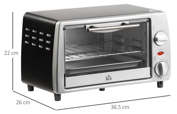 HOMCOM Fornetto Elettrico 10L Temperatura Regolabile e Timer, Griglia e Teglia Incluse, 36.5x26x22cm, Argento Nero|Aosom